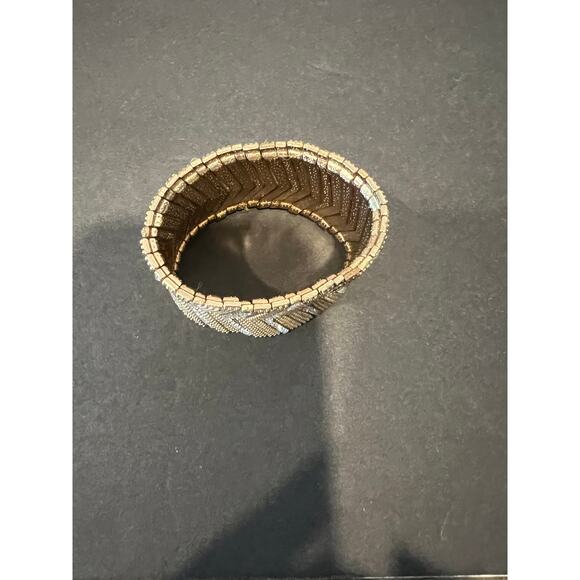 Articulated Chevron Gold Tone Rhinestones Stretch Cuff Bracelet - Picture 6 of 8